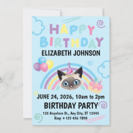 Invitación Siamese Cat Birthday Party Invitation Blue