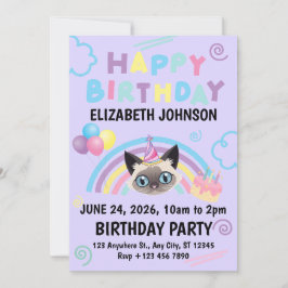Invitación Siamese Cat Birthday Party Invitation Purple