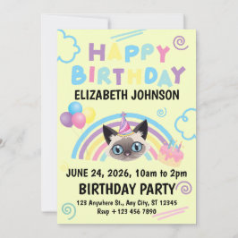 Invitación Siamese Cat Birthday Party Invitation Yellow