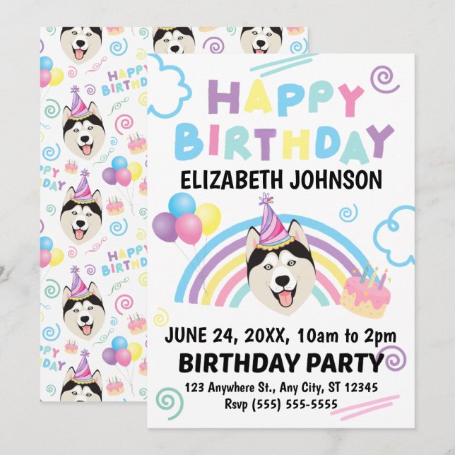 Invitación Siberian Husky Birthday Invitation (Anverso / Reverso)