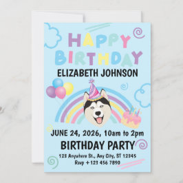 Invitación Siberian Husky Birthday Invitation in Blue