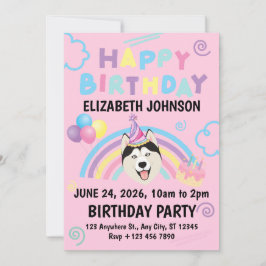 Invitación Siberian Husky Birthday Invitation in Pink