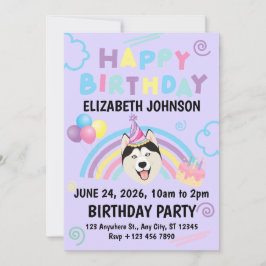 Invitación Siberian Husky Birthday Invitation in Purple
