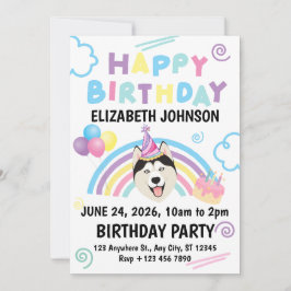 Invitación Siberian Husky Birthday Invitation in White