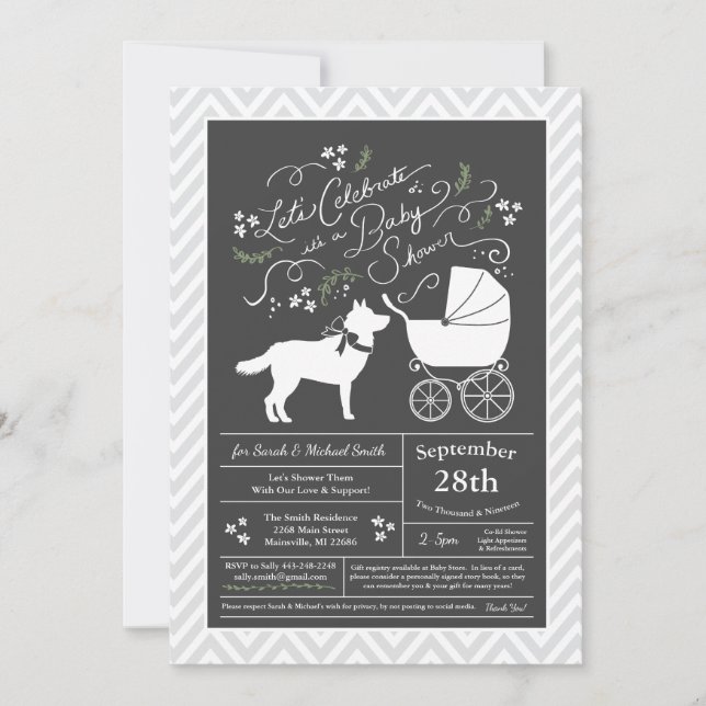 Invitación Siberian Husky Dog Baby Shower Género neutral (Anverso)