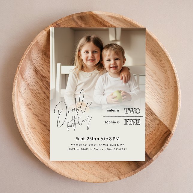 Invitación Siblings Photo Kids Joint Double Birthday Party (Subido por el creador)