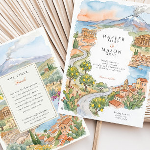 Invitación Sicilia Italia Acuarela Limón Boda Monte Etna