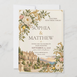Invitación Siciliano Barroco Boda de Crema y Dorado Antiguo