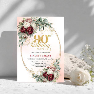 Invitación Siempre Actual Profundas Peonías Rojo Verde Cumple