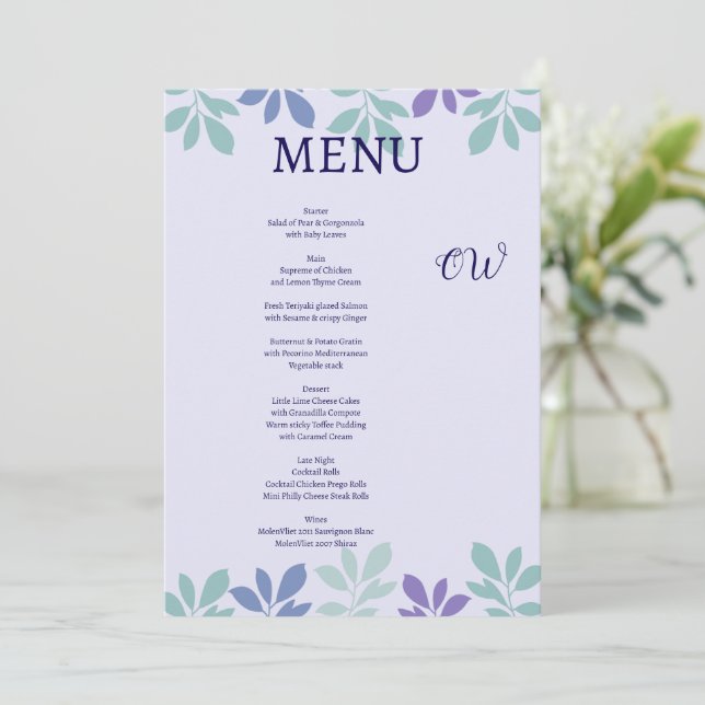 Invitación Siempre Comienza Aquí: Un Menú de Boda (Anverso de pie)