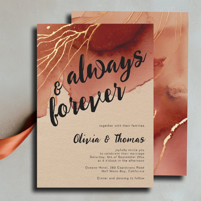 Invitación Siempre Forever Terracotta Gold Beach Fall Wedding (always forever modern beach fall wedding invitation terracotta gold waves romantic elegant bohemian)