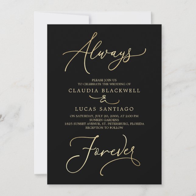 Invitación Siempre por siempre Boda de oro negro (Anverso)