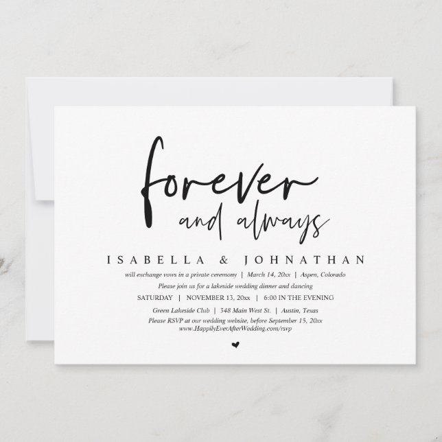 Invitación Siempre y siempre, Boda Fiesta de Elopement (Anverso)