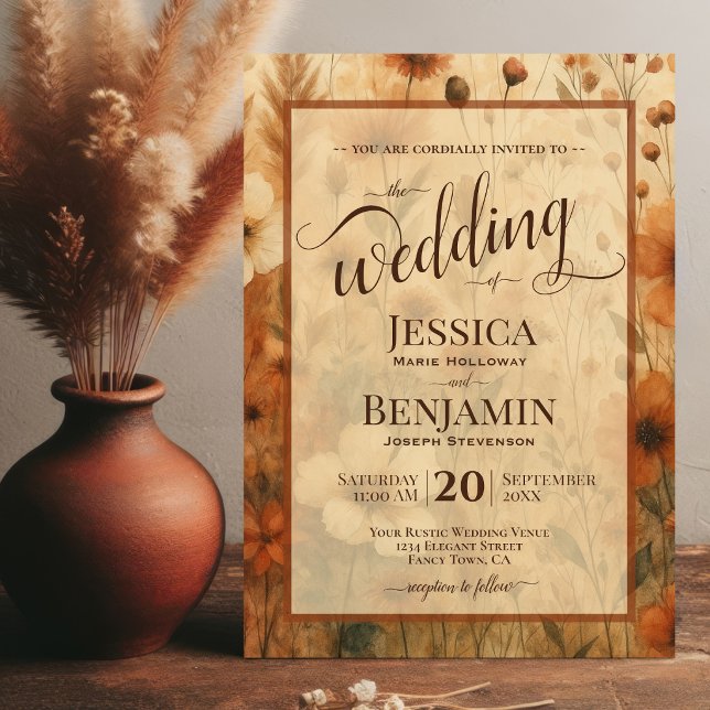 Invitación Siena Quemada Boho Floral Estilo Guión Boda (Subido por el creador)