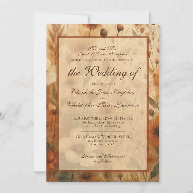 Invitación Sienna Boho Chic Wildflowers Formal Wedding (Anverso)