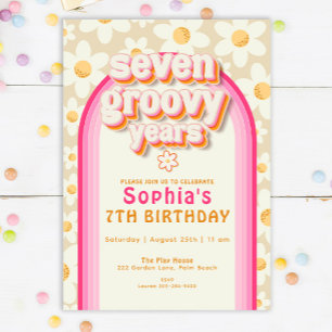 Invitación Siete años de Groovy Boho Daisy Cumpleaños del Arc
