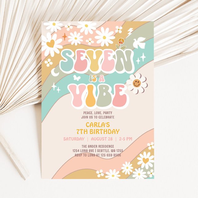Invitación Siete es un ambiente genial Cumpleaños retro 7º (Subido por el creador)