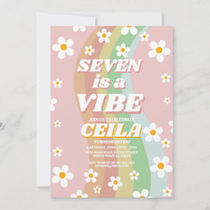 Invitación Siete es un ambiente Retro 7º Groovy Rosa Chica 19