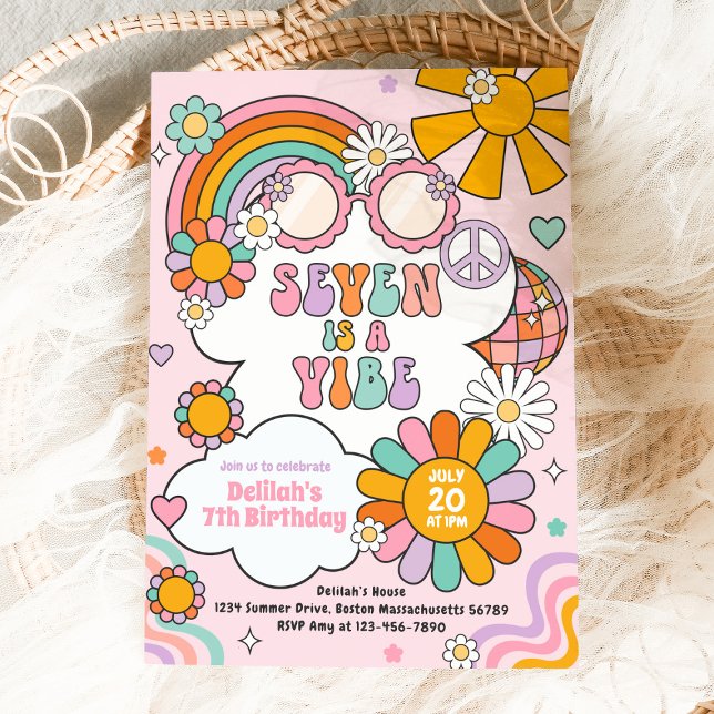 Invitación Siete es un cumpleaños de energía de flores de Vib (Subido por el creador)