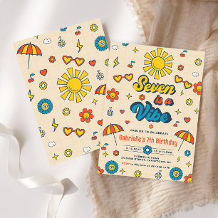 Invitación Siete es un Vibe Groovy Retro Daisy 7º cumpleaños
