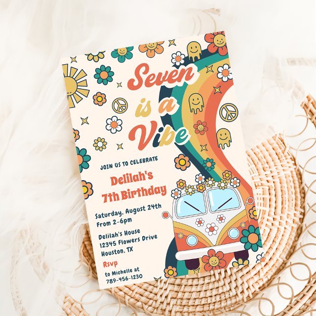 Invitación Siete es una fiesta de cumpleaños 7 de Vibe Retro  (Subido por el creador)