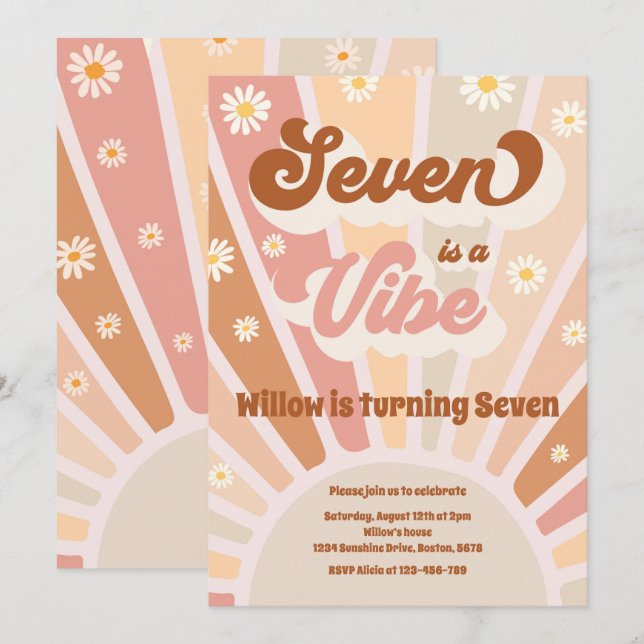 Invitación Siete es una fiesta de cumpleaños de Vibe Boho Sun (Anverso / Reverso)