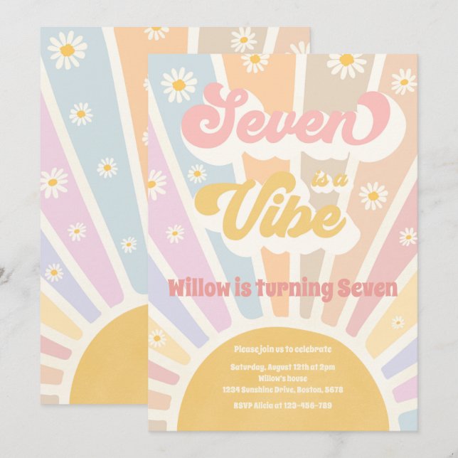 Invitación Siete es una fiesta de cumpleaños de Vibe Boho Sun (Anverso / Reverso)