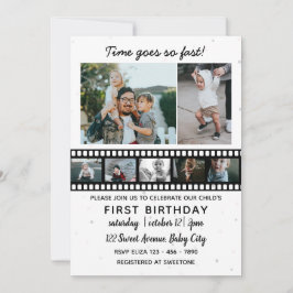Invitación Siete fotos reúnen el primer cumpleaños de un niño