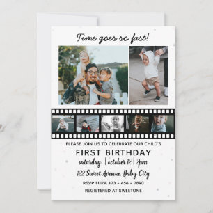 Invitación Siete fotos reúnen el primer cumpleaños de un niño