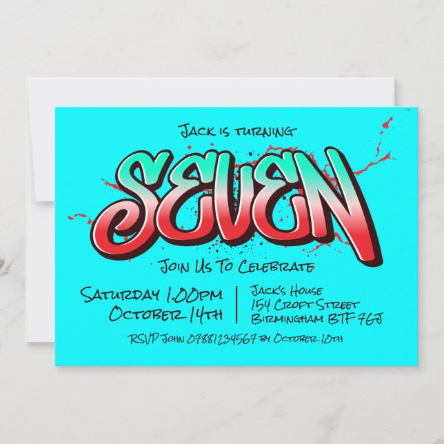 Invitación Siete Grafiti Brillante (Anverso)