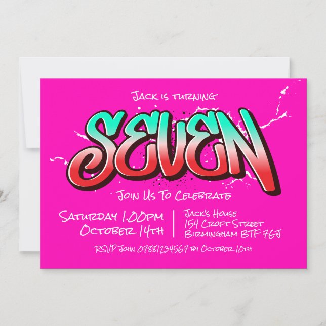 Invitación Siete Grafiti Brillante (Anverso)