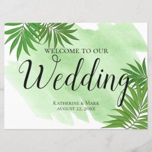 Invitación Signo de bienvenida boda hojas de palmeras tropica