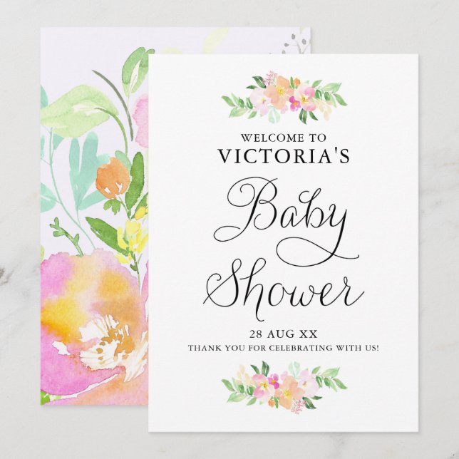 Invitación Signo de bienvenida de Baby Shower de Dainty Water (Anverso / Reverso)