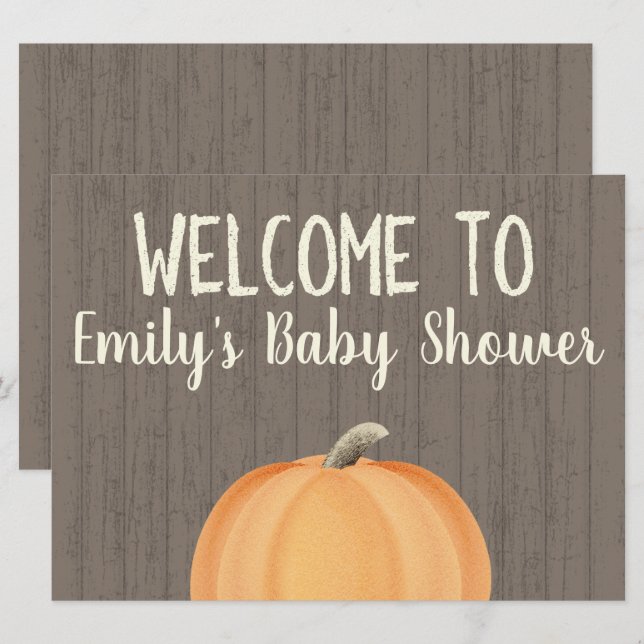 Invitación Signo de bienvenida de Baby Shower de la calabaza  (Anverso / Reverso)