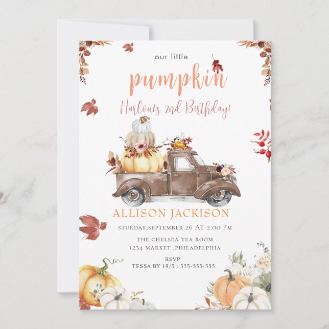 Invitación Signo de bienvenida de camión de cosecha de calaba (Anverso)