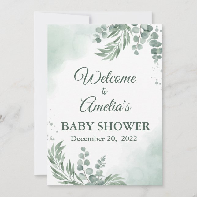 Invitación Signo de bienvenida de Sage Green Floral Baby Show (Anverso)