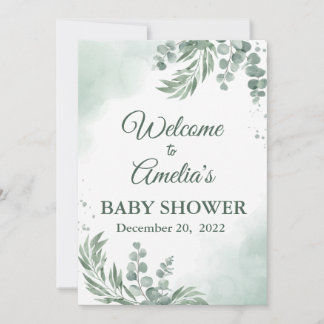 Invitación Signo de bienvenida de Sage Green Floral Baby Show