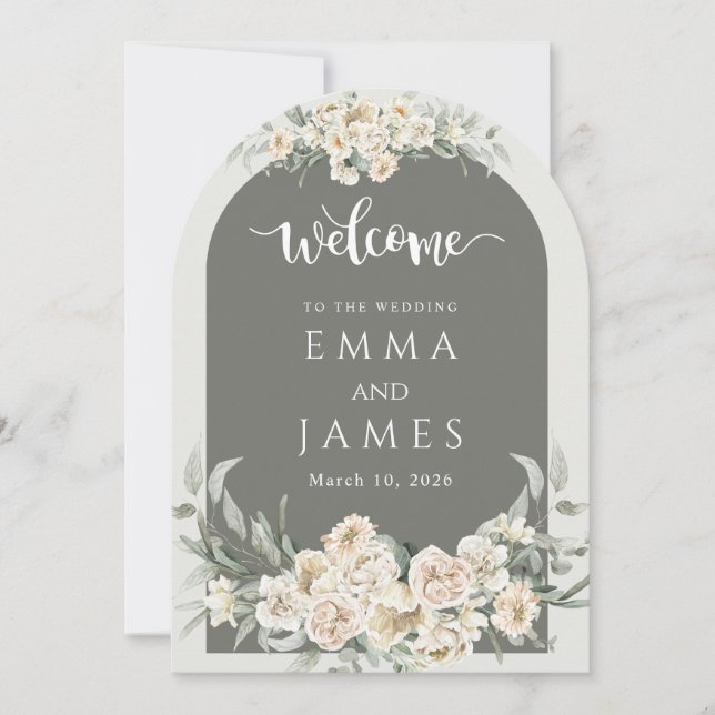 Invitación Signo de bienvenida verde simple florido Boda (Anverso)