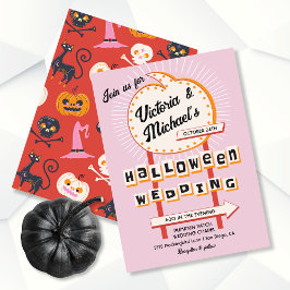 Invitación Signo de calabaza Mod Halloween Boda