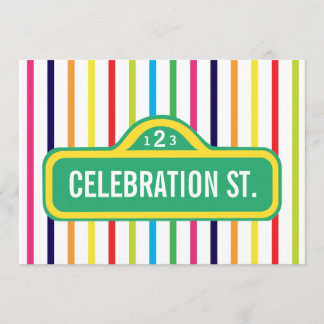 Invitación signo de calle colores primarios arcoiris fiesta m