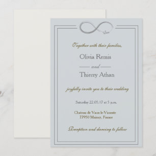 Invitación Signo de infinito boda azul claro oro gris