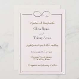 Invitación Signo de infinito boda de color gris dorado rosa ú