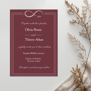 Invitación Signo de Infinito Burgundy Blush Blanco Elegante B
