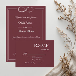 Invitación Signo de Infinito Burgundy Blush Elegante RSVP de
