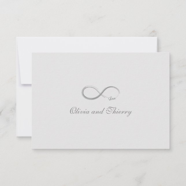 Invitación Signo de infinito en oro blanco puro gris para bod (Reverso)
