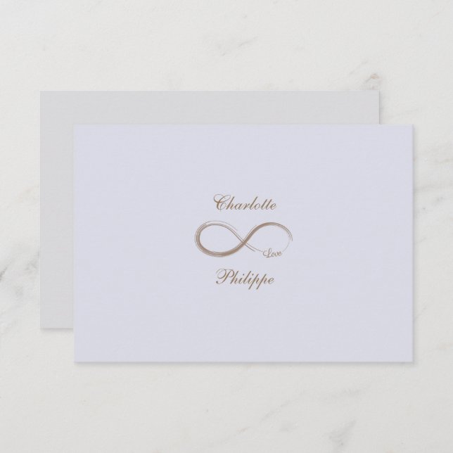 Invitación Signo de Infinito Lila Gris Dorado Boda RSVP (Anverso / Reverso)