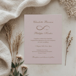 Invitación Signo de Infinito Polvo Rosa Gris Dorado Elegante 