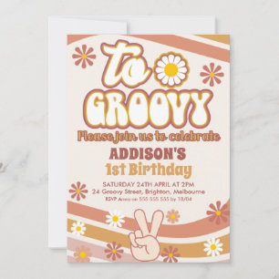 Invitación Signo de paz Retro Daisies Dos cumpleaños Groovy