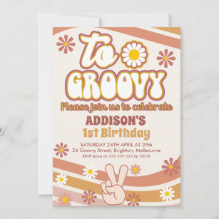 Invitación Signo de paz Retro Daisies Dos cumpleaños Groovy