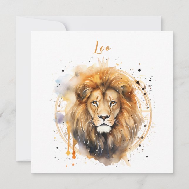 Invitación Signo de zodiaco astrológico de León en acuarela (Anverso)